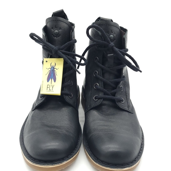 Fly London Rafi RAFI037FLY Black Leather Lace Up Casual Dress Boots Size 41 - Picture 4 of 6